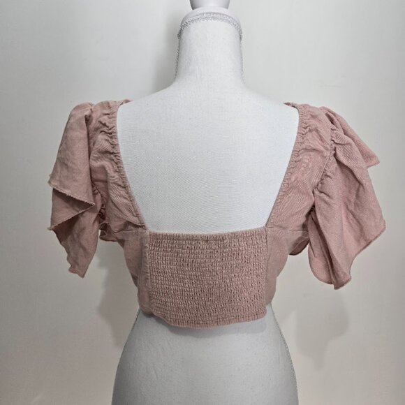 Love Tree Womens Coquette Crop Top Sz M Lace Trim Smocked Lace Feminine Festival - Picture 4 of 10